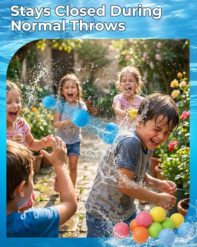 15Pcs Reusable Water Balloons for Kids & Family Outdoor Play – Quick Fill, Soft Silicone, Easy to Collect, No Magnets, Perfect for Yard, Pool Beach Games, Summer Water Toys