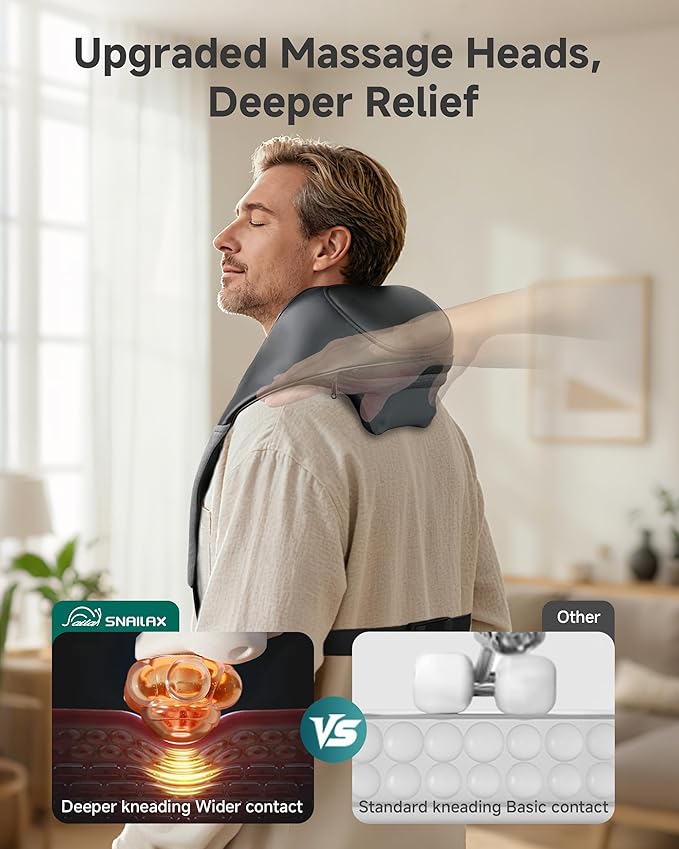 Snailax Neck and Shoulder Massager - 2026 Upgraded Cordless Massagers with Graphene Heating for Sensitive Skin & Even Heat, FSA Eligible, 4D Shiatsu Massager for Pain Relief, Gifts for Father Dad