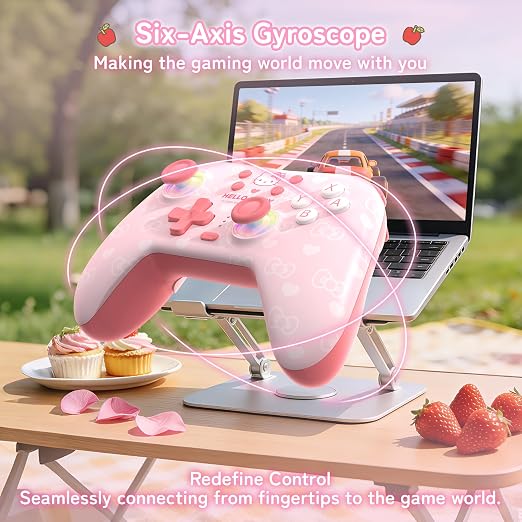 Kuitmor Hello Kitty Switch Pro Controller, Cute Hall Effect Wireless Gamepad No Drift for Switch 2/Switch/OLED/Lite, PC/Steam, Android, iOS, Bluetooth + Wired, Turbo, Back Buttons,6-Aixs Gyro, Wake-up, RGB (Pink, Without 2.4g Receiver)