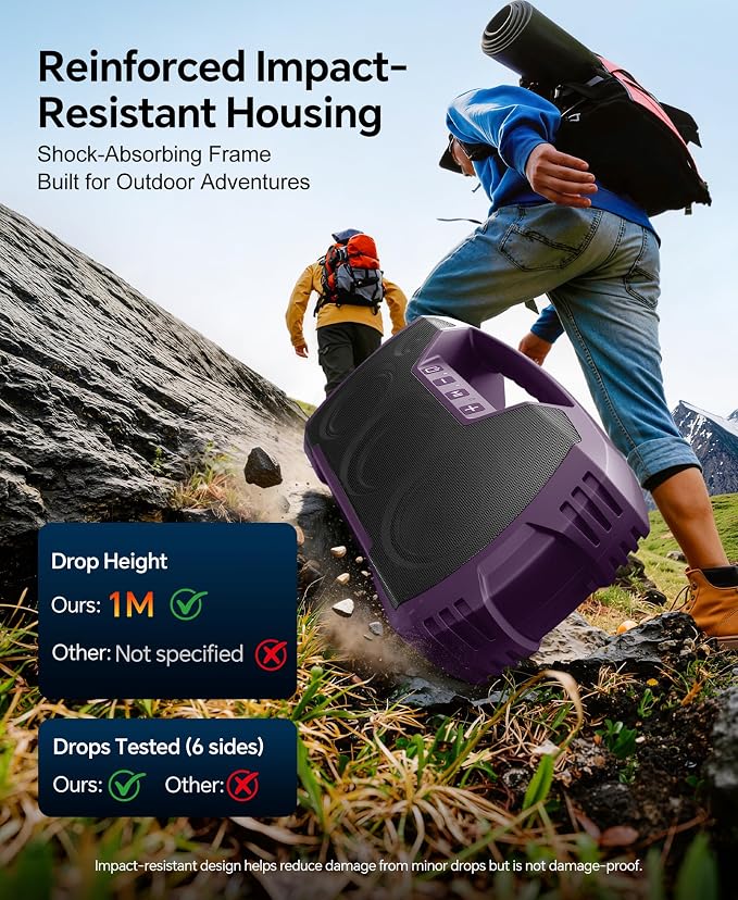 IPX7 Waterproof Outdoor Bluetooth Speaker, Wireless, 90W(Peak), 32H Playtime, Floating Design, Deep Bass & Loud Stereo Sound, Portable with Handle, Rugged for Pool, Beach, Kayaking, Hiking, Purple