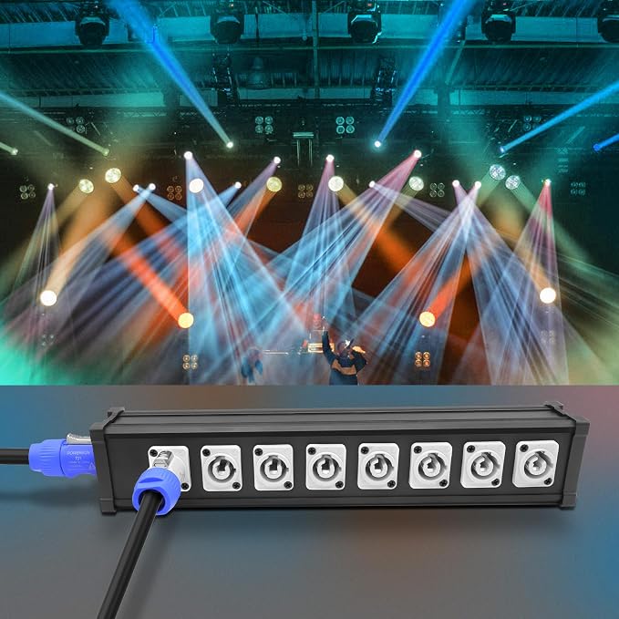 XMSJSIY PowerCon Input to Powercon Output Splitter 1 to 8 Power Distribution Box 8 Channel Multi 1 in 8 Way Out PowerCon Center for LED Screen Beam Moving Head Light, Stage Light Power and More