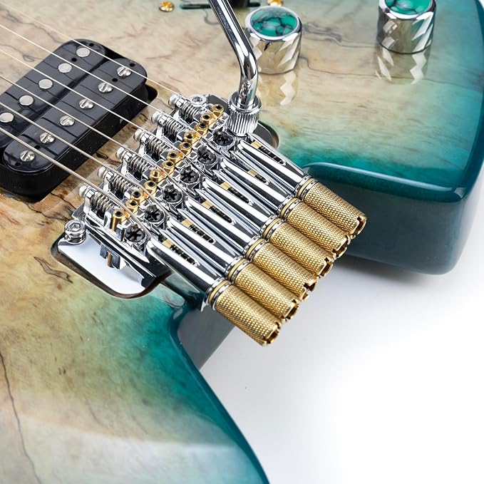10.5mm Headless Electric Guitar Bridge Chrome Brass Block Saddle Hardened Steel Plate 2 point tremolo bridge for Fanned-fret 6 String Headless Electric Guitar Replacement parts