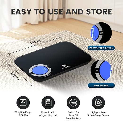 EILISON Smart Kitchen Scale with Nutrition Calculator, Digital Food Scale, Large TFT Color Display, Bluetooth App for 999+ Foods, Calorie Counter & 24 Nutrients Analyzer, 5000g Cap (Black)