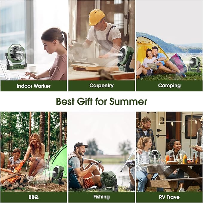 Ausic Portable Misting Fan for Outdoor Cooling, [24-90Hrs] Battery Powered Mist Fans with Water Misters & LED Lantern, 8-Inch, 250mL Tank, for Patios, Home, Outside, Camping, Outdoor&Indoor Use