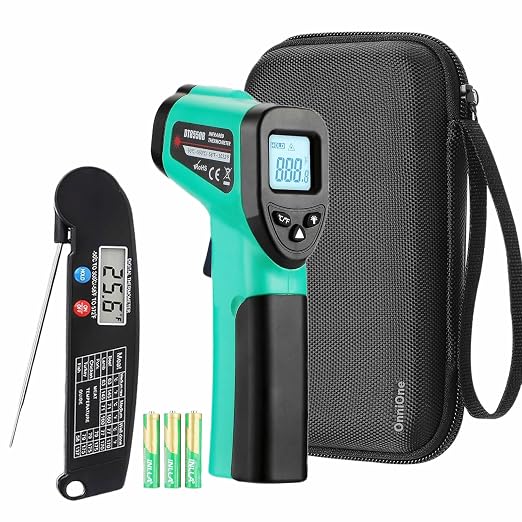 OnniOne Infrared Thermometer Gun, Laser Temperature Gun -58℉~1022℉, Instant Read Meat Thermometer with Magnet & Hold Function, Ambient and Internal Temperature Cooking Set, Grilling Gifts for Men Dad