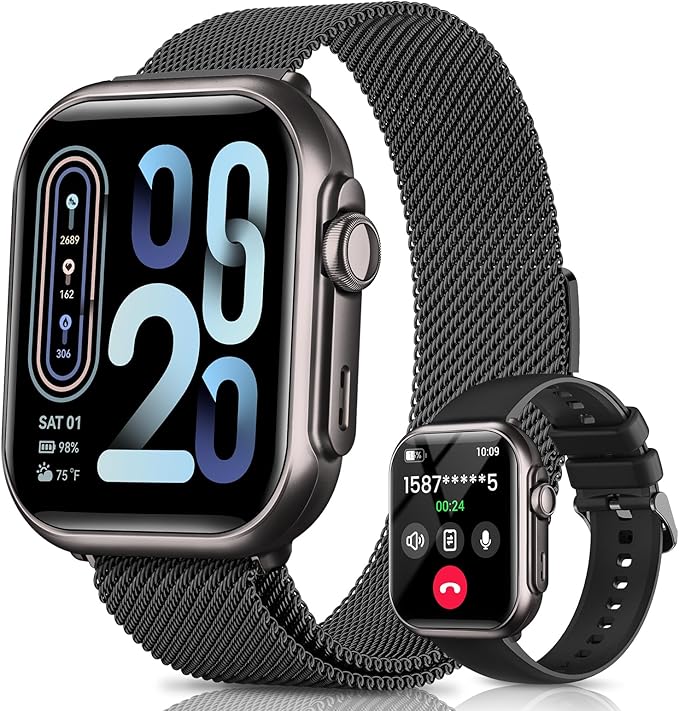 Smart Watch for Women for iPhone Android: 1.85"Smartwatch with Make/Answer Call Sleep Heart Rate SpO2 Blood Pressure Monitor IP68 Waterproof 120+Sport Mode Fitness Tracker 1000mAh Battery 2Bands Black