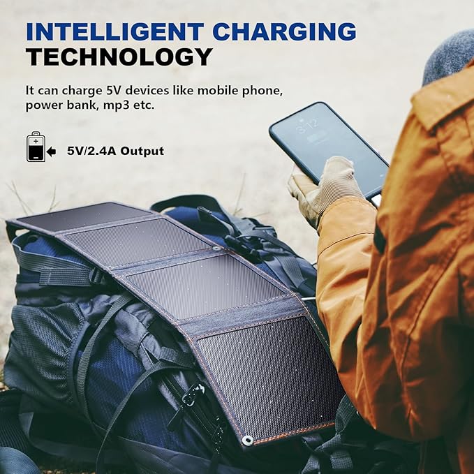 [Upgraded Tiny Solar Charger] BigBlue 14W Solar Panels with USB-A Port(5V/2.4A Max), IPX4 Waterproof, Portable Solar Phone Charger for Hiking, Compatible with iPhone X/8/7, Tablet, Samsung LG etc