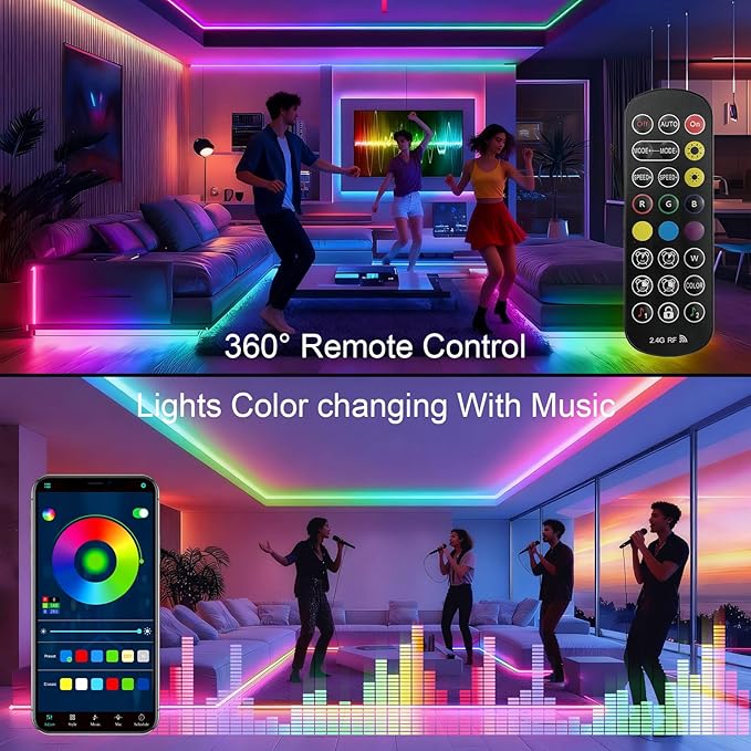 80ft COB RGB+IC LED Strip Lights, Bright Dream Color COB LED Light Strip with RF Remote App Control Music Sync Color Changing for Garden Outdoor Home Decor Pool Patio Party DIY Decoration-2 Rolls