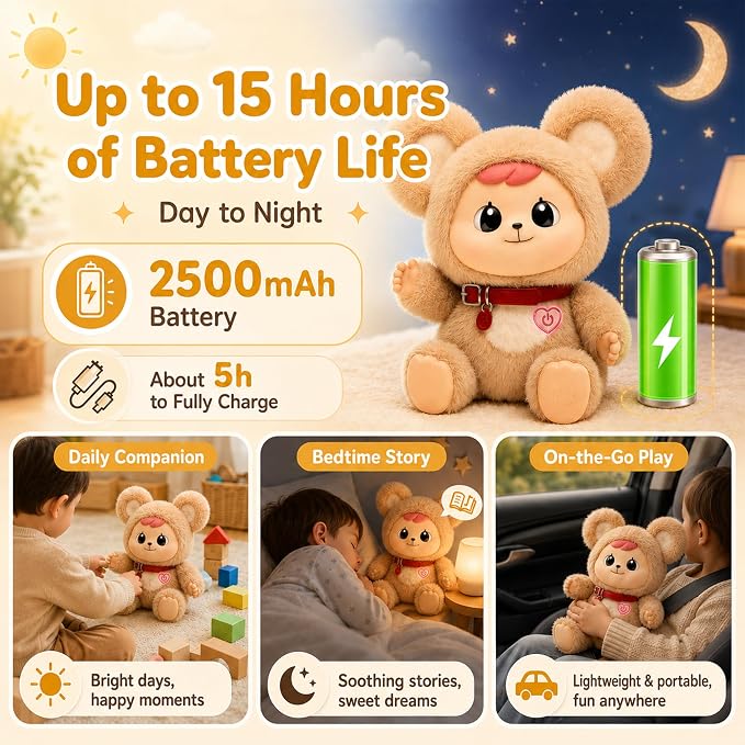 11.8" H AI Companion for Kids 3+, Smart AI-Powered Plush Interactive Toy | No-Screen Communicatible Stuffed Animal with ChatGPT, Rechargeable Doll with Multi-Languages Storytelling&Learning Assistant
