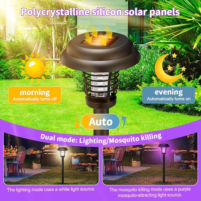 4 Pcs Solar Bug Zapper Outdoor Waterproof Mosquito Repellent Light Solar Power Fly Killer Lamps for Moths, Gnats, Fly, Small Flying Insect Backyard Garden Lawn (Plastic,Purple & Soft Light)