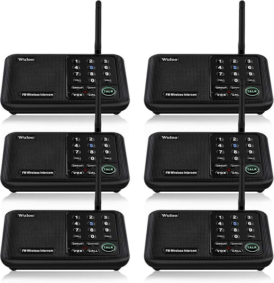 Wuloo Intercoms Wireless for Home 5280 Feet Range 10 Channel 3 Code, Wireless Intercom System for Home House Business Office, Room to Room Intercom, Home Communication System (6 Packs, Black)
