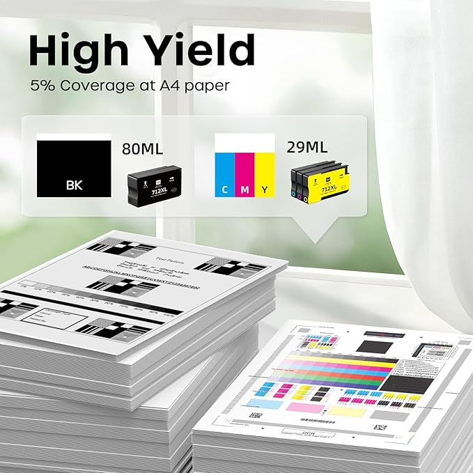 712XL 712 Ink Cartridges High Yield Compatible Replacement for HP 712XL 712 XL 712 Ink Cartridges for DesignJet T650 T630 T230 T210 Studio Plotter Printer (4 Pack, Black, Cyan, Yellow, Magenta)