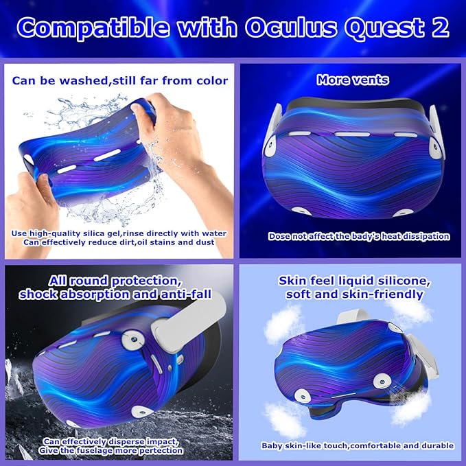 Compatible with Oculus Quest 2 Accessories, Silicone Face Cover, VR Shell Cover,Touch Controller Grip Cover,Protective Lens Cover,Disposable Eye Cover(Colorful B)