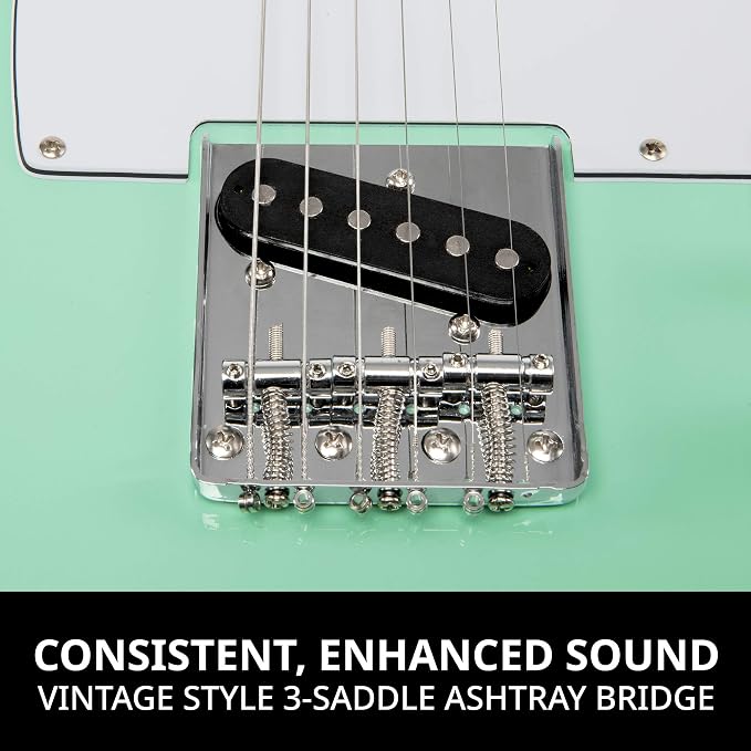 LyxPro 39” Electric Guitar TL Series, Full-Size Paulownia Wood Body, 3-Ply Pickguard, C-Shape Neck, Ashtray Bridge, Quality Gear Tuners, 3-Way Switch & Volume/Tone Controls, 2 Picks Included, Green