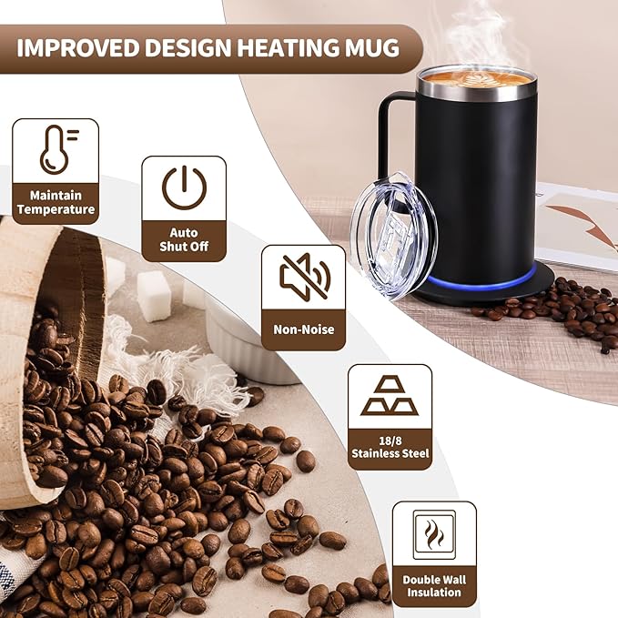 Smart Temperature Control Coffee Mug for Desk,Heated Cup with 10Hrs Auto Shut Off, USB Powered Mug Warmer Set (14oz-Black)