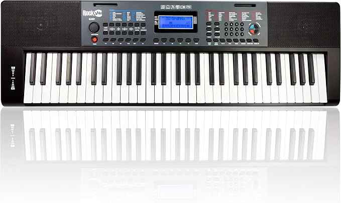 RockJam 61 Key Keyboard Piano with Pitch Bend, Power Supply, Sheet Music Stand, Piano Note Stickers & Simply Piano Lessons