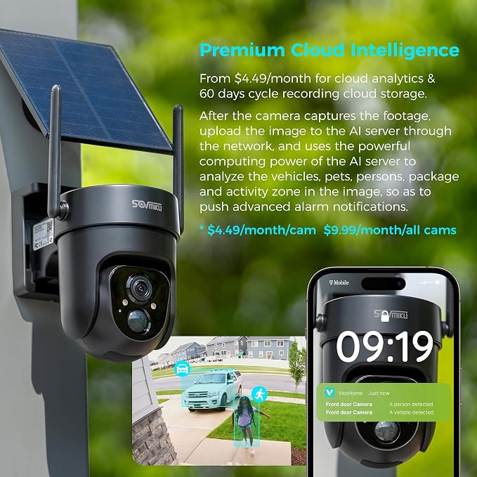 Vicohome 2QB 2K AI Solar Security Camera Wireless Outdoor, Battery Powered Cam, Two Way Audio, Motion Detection, Color Night Vision, Easy to Setup, Audible Flashlight Siren, 180 Days Care Plan