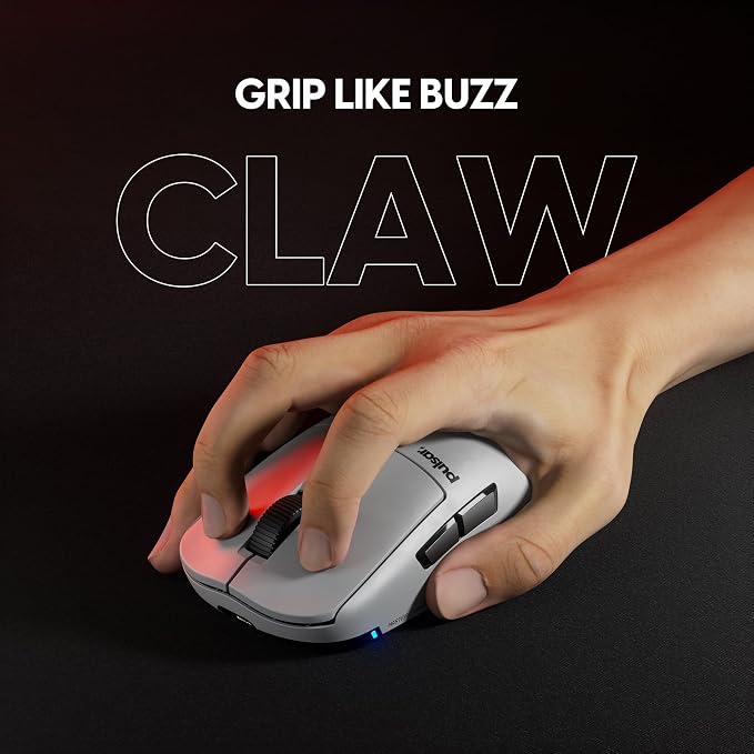 Pulsar Gaming Gears Pro Series Buzz-X Wireless Gaming Mouse 2.15 oz (61g), Optical Switch, 32000 DPI, 750 IPS, 8K Compatible (Medium, Moon Gray)