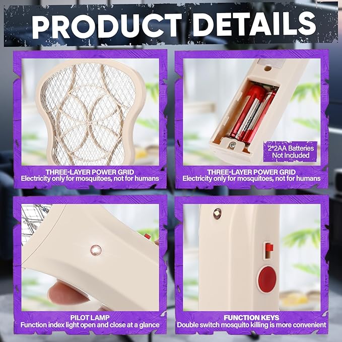 3 Pack Electric Fly Swatter Racket 3000v Bug Zapper Racket Mini Handheld Fly Swatter Mosquito Zapper with 2-Layer Safety Mesh Zappers for Indoor Outdoor Home Vehicle Placement Camping