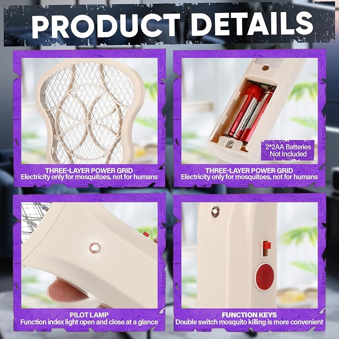 6 Pack Electric Fly Swatter Racket 3000v Bug Zapper Racket Mini Handheld Fly Swatter Mosquito Zapper with 2-Layer Safety Mesh Zappers for Indoor Outdoor Home Vehicle Placement Camping