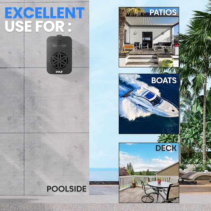 Pyle Indoor Outdoor Speakers Pair - 300 Watt Dual Waterproof 4” 2-Way Full Range Speaker System w/ 1/2” High Compliance Polymer Tweeter - in-Home, Boat, Marine, Deck, Patio, Poolside - PDWR45BK