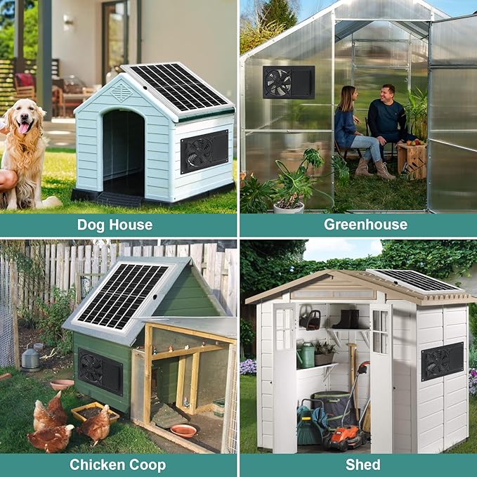 Solar Fan for Chicken Coop with 16.4Ft Cable,3/6H Timer, Waterproof Greenhouse Fans for Shed, Chicken Coop,Ventilation