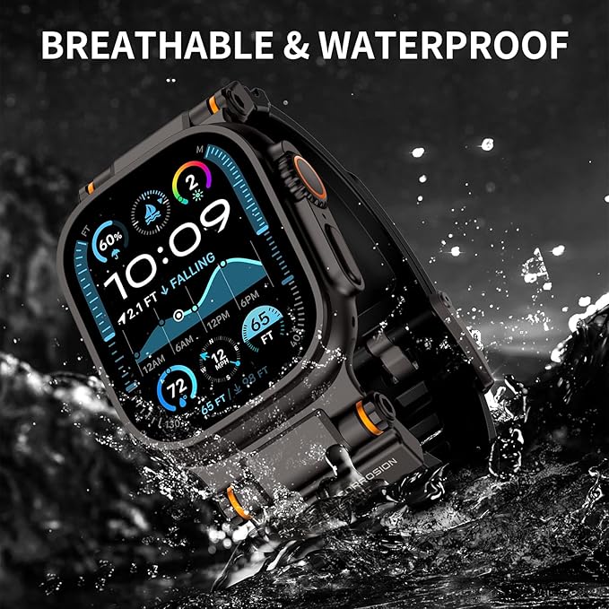 FOAMUNOC Rugged Band Compatible with Apple Watch Ultra 3/2/1 Band 49mm/46mm/45mm/44mm/42mm, Metal Connector with Silicone Strap for iWatch Ultra Series 11/10/9/8/7/6/SE3/SE2/SE/5/4/3/2/1, Black/Black