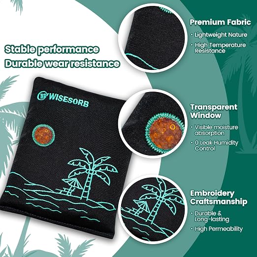 Wisesorb 4 x 500 Gram Rechargeable Desiccant Packs, Reusable Car Dehumidifier Bag, Microwave Reactivated Silica Gel Packets, Moisture Absorber with Color Indicating for Safe, Closet, Basement, Garage