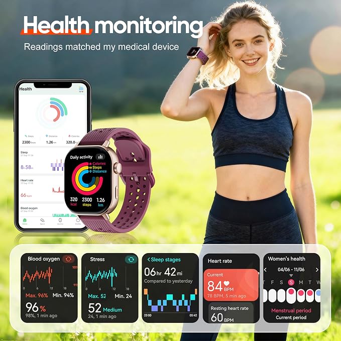 2026 Distance & Pace GPS Running Watch for Runners - Call & Text, AMOLED Large Screen, 50m Waterproof Swimming, Calorie & Step Counter, 2 Bands, Long Battery, for Seniors Men Women(Gold)