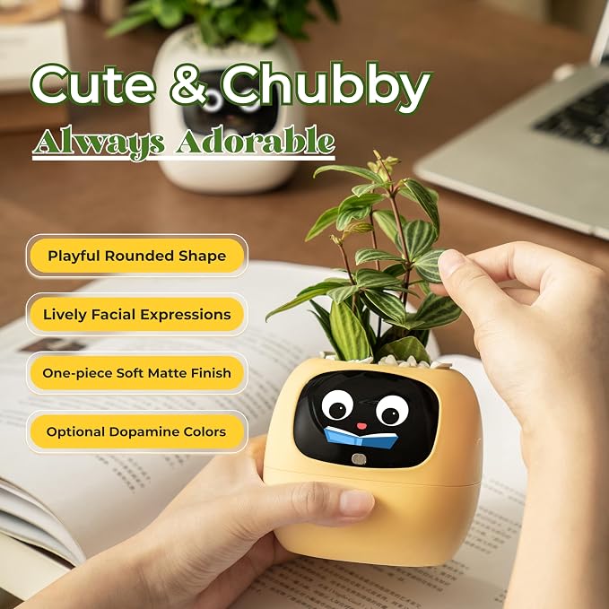 PLANTSIO Ivy AI Smart Planter Intelligent Flower Pot for Home Decoration Plants Companion Neat Desk Setup Gift Pet Planter Robot Guidance on Plant Care with Emojis (Orange)