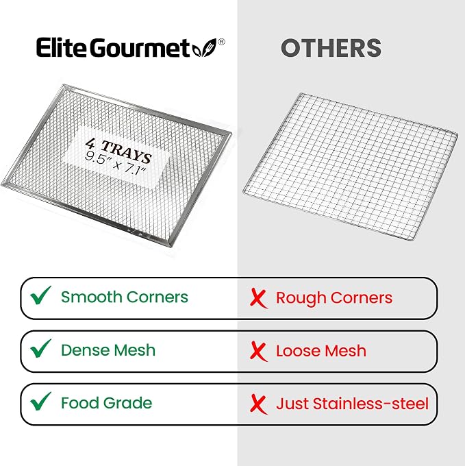 Elite Gourmet Food Dehydrator, Stainless Steel Trays Food Dehydrator, Adjustable Temperature Controls, Jerky Herbs Fruit Veggies Snacks
