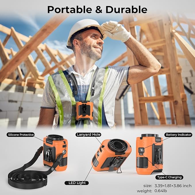 Portable Waist Fan, Father Day Gifts for Husband Dad, Blue Collar Worker Belt Clip Fan with Light, Essentials for Camping Gardening, 40H 16000RPM Rechargeable Cooling Gadgets for Men 2026