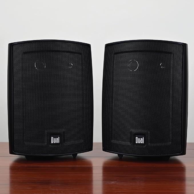 Dual Electronics LU53PB 5.25" 3-Way High Performance Outdoor Indoor Wired Speakers | Effortless Set Up | Home, Pool, Patio, Garage Use | Weather Resistant | Expansive Stereo Sound Coverage | Black