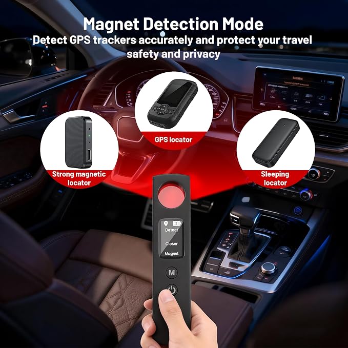 Hidden Camera Detector, 6-in-1 Anti-Spy Camera Finder w/LED Screen, GPS Tracker & Bug Sweeper Detector, Portable RF Signal Scanner, Privacy Protection for Travel, Office, Hotel, Car (Black)