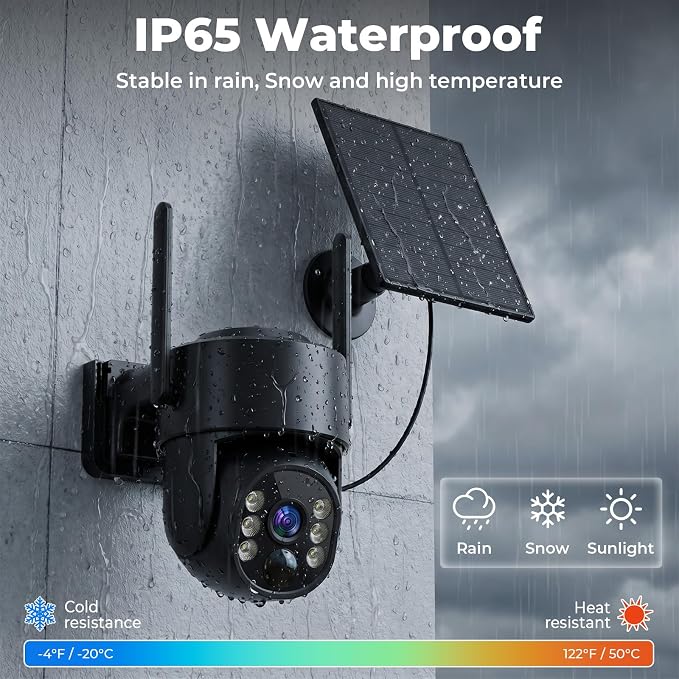 2K Security Cameras Wireless Outdoor, 5G & 2.4 WiFi Cameras for Home Security Solar/Battery Powered with Solar Panel, 360° PTZ Human Detection, Color Night Vision, Works with Alexa(2 Pack)