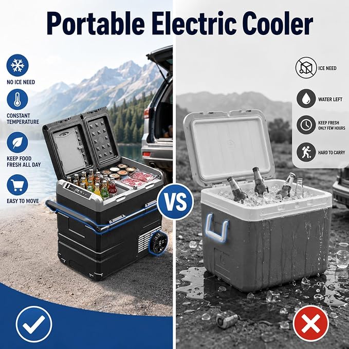 YELLOW JACKET 12 Volt Car Refrigerator 58 Quart, Portable Freezer Dual Zone, -4℉-68℉ Electric Cooler for Camping Road Travel,12/24V DC & 110~240 V AC for Truck RV Home Office
