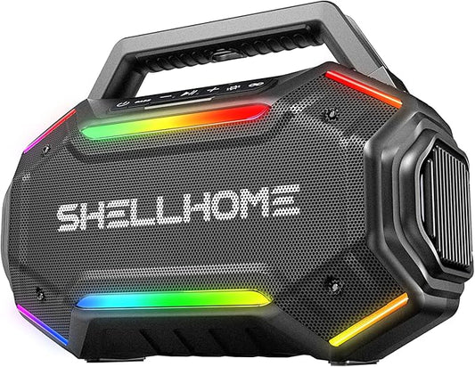 ShellHome Bluetooth 6.0 Speakers Outdoor, 80W(Peak) Loud Speaker with Bass, 30H Playtime, IPX6 Waterproof, RGB Lights, BassUp 2.0, TWS, Portable Large Jobsite Speakers for Party, Garage
