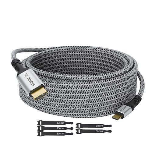 Elecan USB C to HDMI Cable 30 Ft, 4K@60Hz HDR, Gold-Plated Braided High-Speed USB 3.1 Type-C to HDMI 2.0 Cord Thunderbolt 3/4 Compatible for Galaxy MacBook Pro/Air iPad Pro Surface Dell HP with 5 Ties