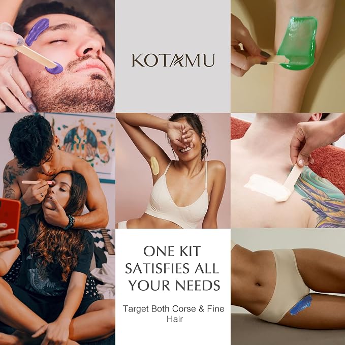 KOTAMU Waxing Kit-Professional Wax Warmer for Women& Men Hair Removal,Black Waxing Machine With Silicone Pot, Sensitive Skin Friendly Body Wax Kit Ideal for Face Bikin Brazilian Leg Home Salon