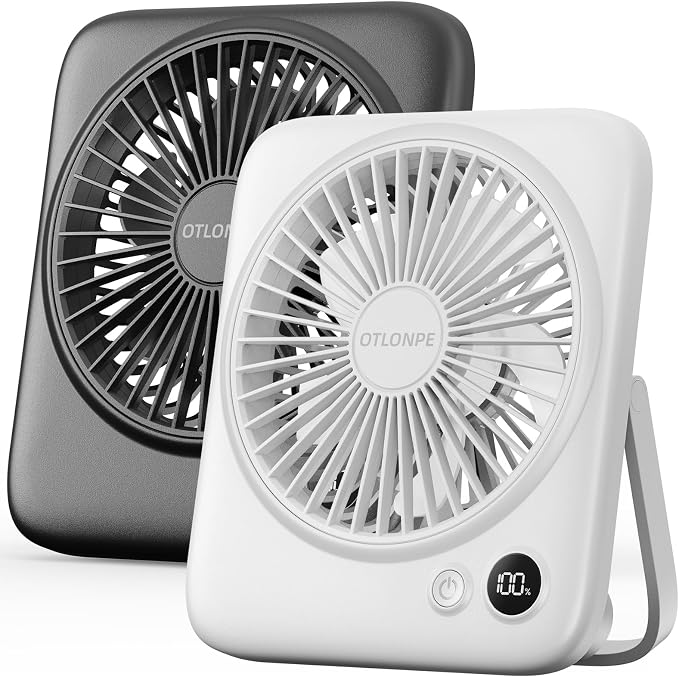Otlonpe 2 Pack Portable Desk Fan 6.5 Inch, 4000mAh Rechargeable Battery Operated & USB Powered, 23Hrs Cordless Small Personal Travel Fan 4-Speed Quiet for Office Home Sleeping, Led Display, Foldable