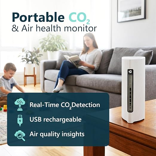 Portable CO2 Tracker for Travel for Peak of Productiviy & Brain Fuel Monitor Indoor & Outdoor - Your Wellbeign Trainer Inside Rechargeable 6-Month Battery (Off White) iOS ONLY