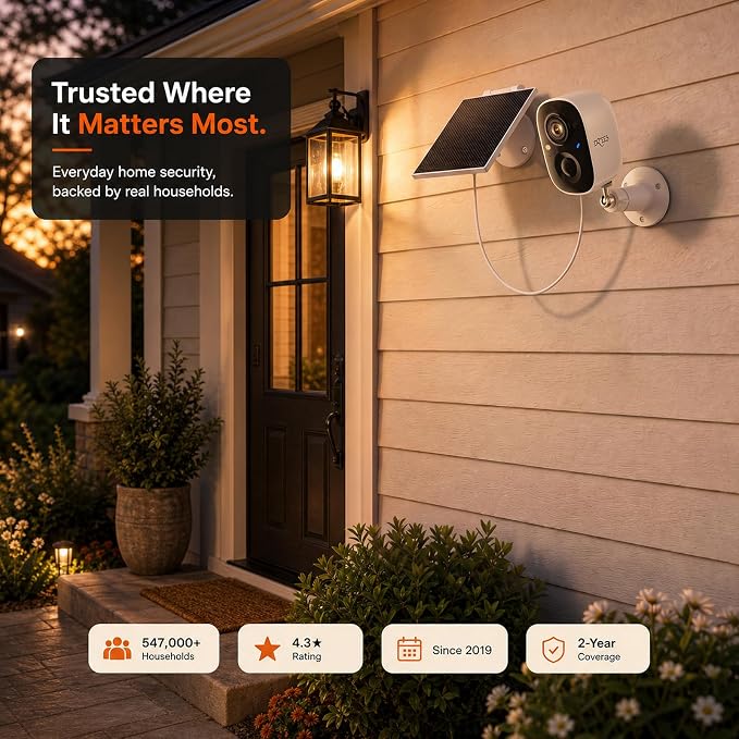 Dzees Solar Powered Security Cameras Wireless Outdoor WiFi, 2K Color Night Vision Outdoor Camera, Wireless Home Security Cameras System with Solar Panel, Spotlight/Alarm, AI Detection, 2-Way Talk