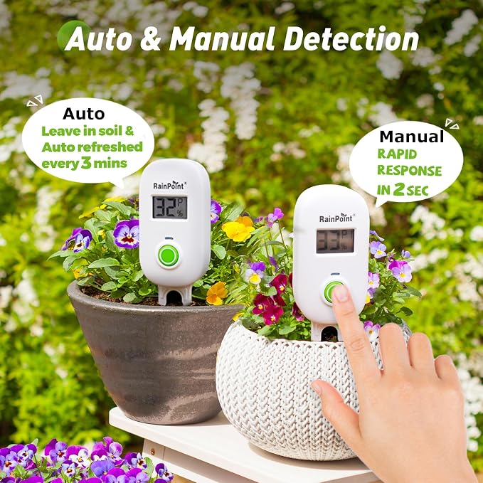RAINPOINT Smart Digital Wireless Plant Moisture Meter Houseplant Indoor,WiFi Hub Needed,Capacitive Probe,Leave-in Soil Hygrometer Sensor,Real-time Monitor Humidity Tester Outdoor Gardening