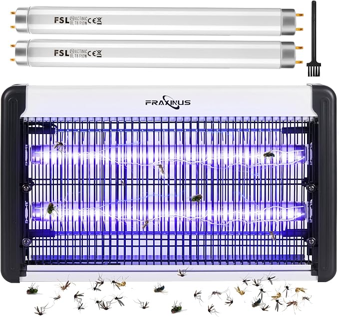 FRAXINUS Electric Bug Zapper, UV Insect Killer, Indoor Fly Catcher, Mosquito Killer Lamp, 3500V High Powered Grids, 20W UV Light Attract to Zap Flying Insects. (Including 2PCS Bulbs)