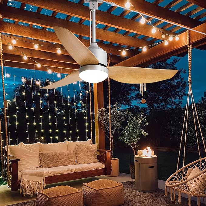Depuley Outdoor Ceiling Fan with Light: 42 Inch Nickel Waterproof Gazebo Fans with Lights Outdoor Hanging - Plug in Remote App Control for Patio Indoor Farmhouse Porch - 6 Speed Reversible DC Motor