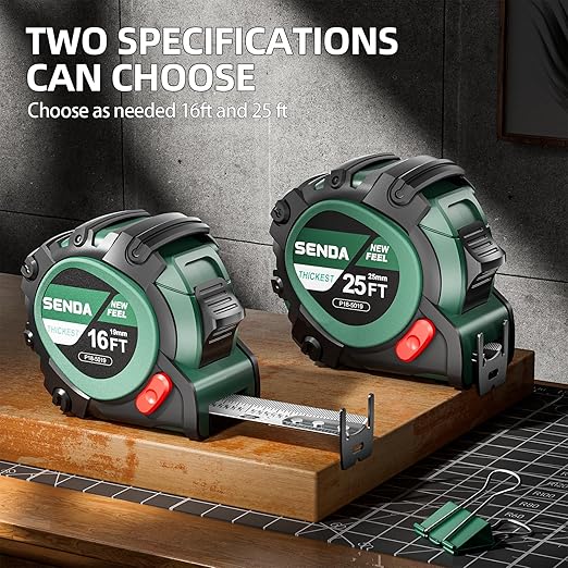 SENDA Tape Measure 16Ft - Heavy Duty Tape Measure with 25mm Wide with Three Stops, High Precision Measuring Tape Retractable Measuring Tape, Rubber for Comfortable Grip, Fraction Markings(1 Pack)