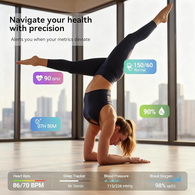 Smart Ring for Women,Fitness & Activity Tracker with Blood Pressure/Heart Rate Monitor, Sleep Tracker, Step Counter, IP68 Waterproof Ring for iOS&Android,Fast Charge,No Subscription (Rose Gold,Size10)