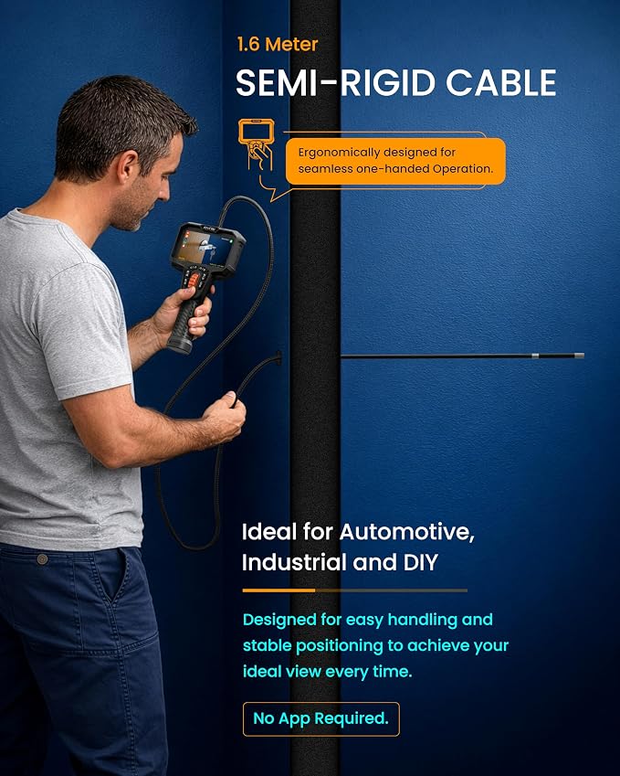 ROVE RS2 Two-Way Articulating Borescope Camera with Light, 1080P Industrial Endoscope Inspection Camera with 180° Articulated Slim 6.2mm Probe, 4.3” IPS Screen, for Wall Automotive, Mechanics, and DIY