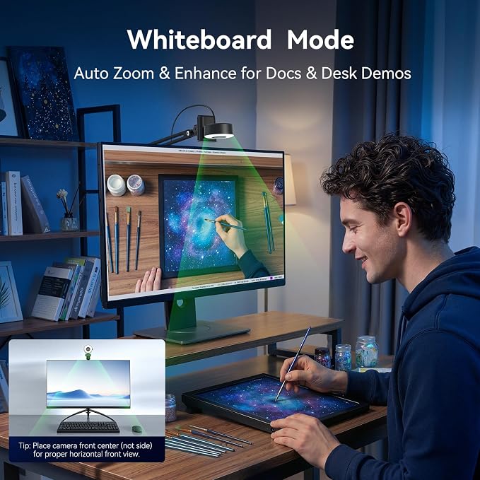 EMEET S600L 4K Webcam with Adjustable Desktop Overhead Stand, 4 Lighting Modes, Rainbow Effect, 1/2" Sensor, 0.2S PDAF, 2 Mics, Dial Control, 4K Webcam with Tripod for OBS/Twitch/YouTube/Zoom/PC/Mac