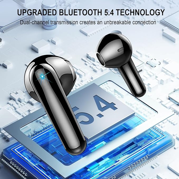 Wireless Earbuds, Bluetooth 5.4 Headphones, 48H+, Stereo Ear Buds, LED Display Earphones with Mic, IP7 Waterproof In EarBud, Comfort Fit, Bluetooth Earbuds for Phone Android iOS, Sport, Walk, Black